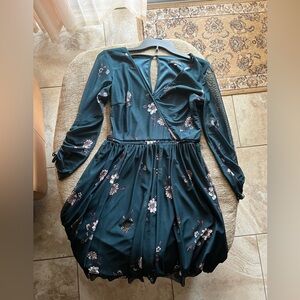 Sequin Hearts Green Floral Wrap Party Dress